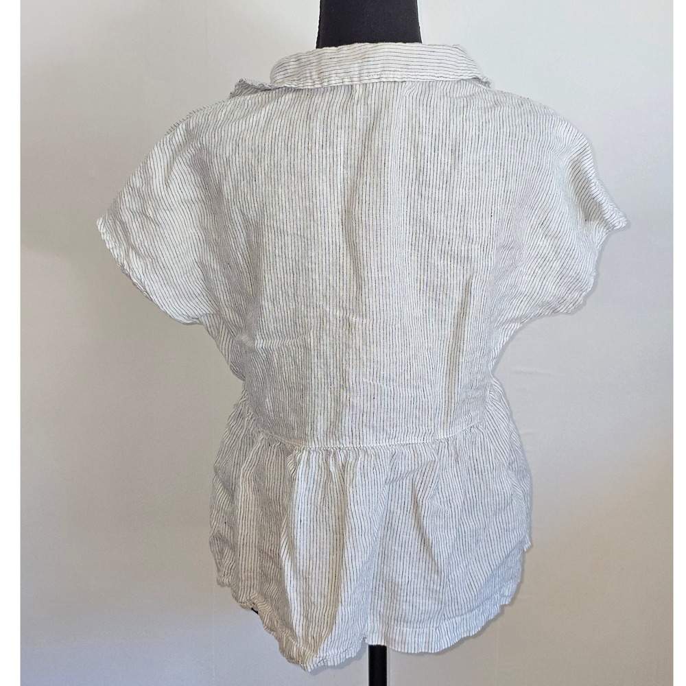 C&C California Women Blouse Size Small White Linen Striped Peplum Boho vacation - Picture 6 of 10